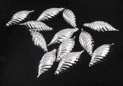 12ct Silver Splendor Shatterproof Finial Christmas Ornaments 4.75″