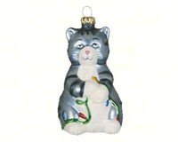 Grey Kitty Cat Glass Ornament