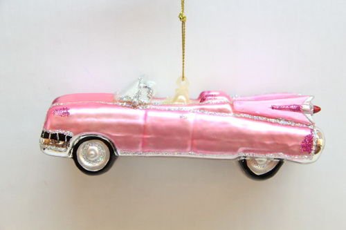 December Diamonds 60’s Roadster Convertible Ornament.Super Sweet Pink Blown Glass Blown Glass,Handpainted & the Perfect Ornament for a Baby Boomer.