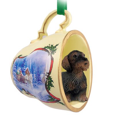 Wire Haired Dachshund Red Tea Cup Sleigh Ride Holiday Ornament