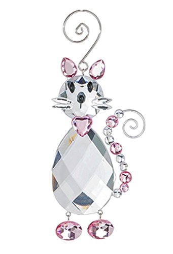 Crystal Expressions Clear and Pink Cat Ornament – By Ganz