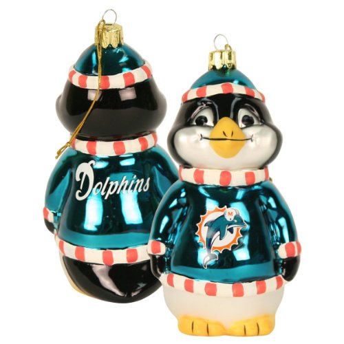 Blown Glass Penguin Sports Christmas Ornament – Miami Dolphins