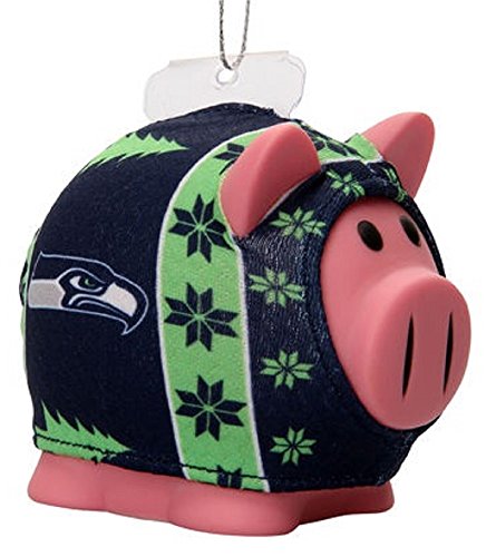 Seattle Seahawks NFL Ugly Sweater Piggy Bank Christmas Holiday Ornament