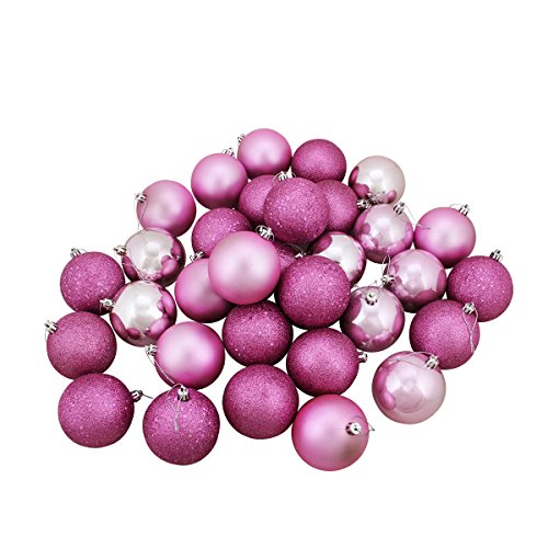 32ct Blushed Pink and Silver Shatterproof 4-Finish Christmas Ball Ornaments 3.25″ (80mm)