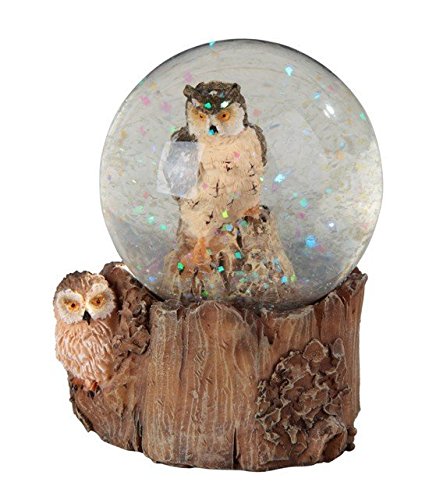 StealStreet SS-G-28061 Brown and Cream Owl Snow Globe with Tree Stump Stand Collectible