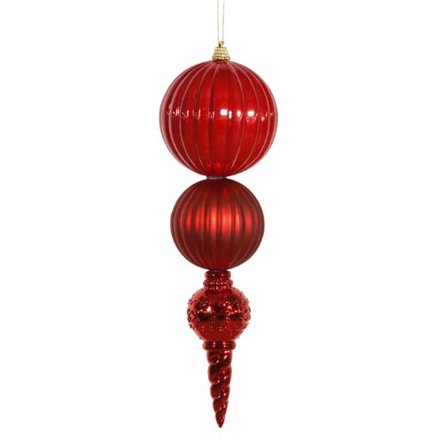 Vickerman 30875304 12″ Red Hot Commercial Calabash Shatterproof Finial Christmas Ornament, Large