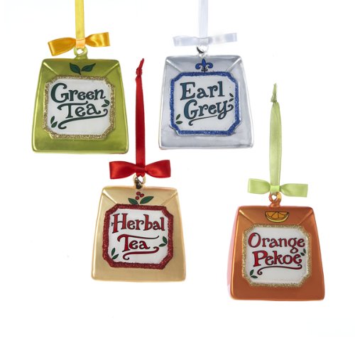 2.75″ Noble Gems Glass Tea Bag Ornament Orange Pekoe, Earl Grey, Green Tea & Herbal Tea
