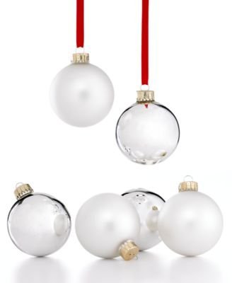 Holiday Lane Set of 6 Glass Ball 3″ Ornaments, Silver and Frosty White