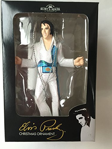 Kurt S. Adler Elvis Presley in White Jumpsuit With Blue Sash Ornament – 4.5″