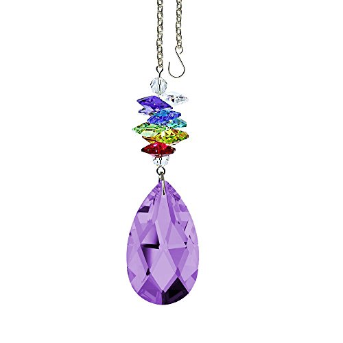Swarovski Ornament 3.5 Inches MINI-DIVA Collection Multicolored and Purple Crystal Faceted Almond Prism, Ornament, Rainbow maker Adorned with Genuine SWAROVSKI Crystal Includes Certificate