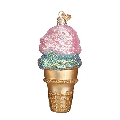 5″ Old World Christmas “Double Dip” Ice Cream Cone Glass Ornament #32194
