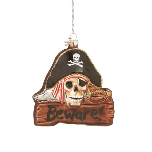 Beware Pirate Skeleton Glass Ornament mw540473