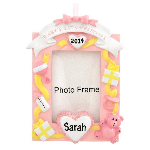 Baby’s First Christmas Girl Picture Frame Ornament by Santa’s Personalized Gifts