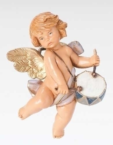 Pack of 2 Fontanini 5″ Cherub with Drum Annual Christmas Ornaments for Personalization