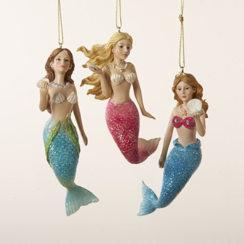 Kurt Adler Resin Mermaid Ornament Set OF 3 Assorted