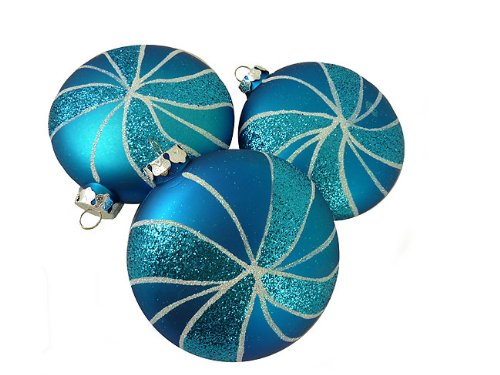 3ct Candy Fantasy Shatterproof Matte Turquoise Blue Swirl Christmas Ornaments 4″