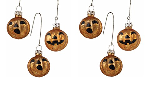 Bethany Lowe Glass Orange Halloween Pumpkin Jack-O-Lantern Ornaments Set of 6