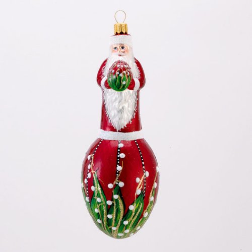 David Strand Designs Glass Faberge Santa Lilies of the Valley Christmas Ornament