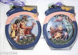 Bradford Exchange Winnie the Pooh Christmas Ornament Plates Too Much Honey and Blustery Day