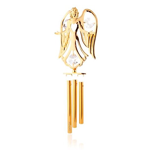 24K Gold Plated Crystal Studded Guardian Angel with Open Arms Wind Chime Ornament by Matashi®