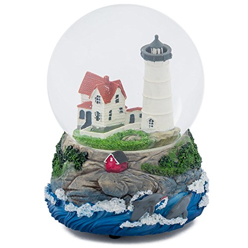 Cape Cod Lighthouse Cottage 100MM Music Water Globe Plays Tune Dock of the Bay