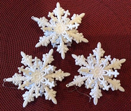 Holiday Lane Set of 3 Glitter Snowflake Ornaments 4.25″, White