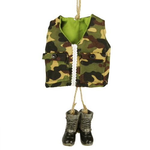 5.5″ Camouflage Patterned Hunting Vest with Matching Gray Boots Christmas Ornament