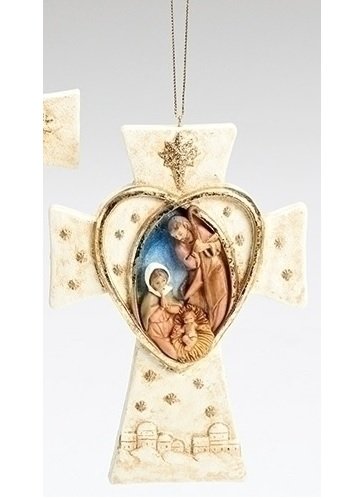 Fontanini 5″ Religious Inspirational Holy Family Heart Cross Christmas Ornament #56354
