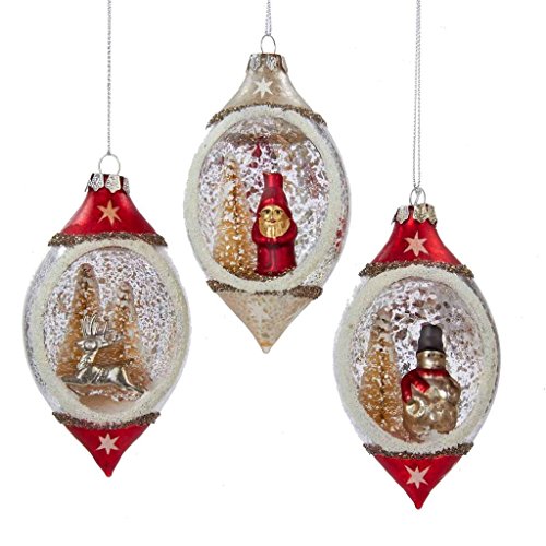 Kurt Adler 4.75″ Glass Finial W/santa, Snowman & Deer Ornaments 3/asstd