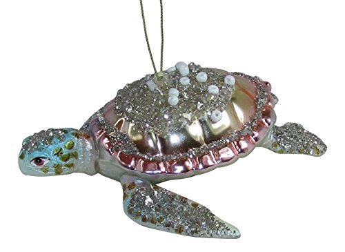 December Diamonds Pastel Blown Glass Embellished Sea Turtle Christmas Ornament