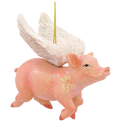 GLITTERED FLYING PIG WITH WINGS CHRISTMAS ORNAMENT C8524
