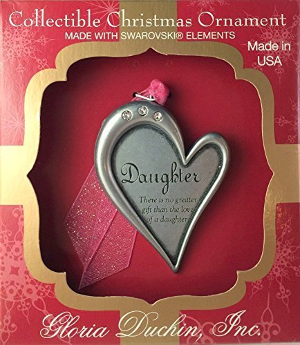 Pewter Heart Daughters Christmas Ornament or Wall Decoration With Swarovski Crystals by Gloria Duchin