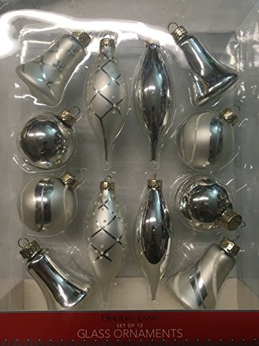 HOLIDAY LANE SET OF 12 SILVER GLASS ORNAMENTS