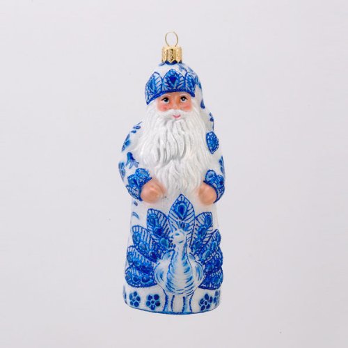 5.5″ David Strand Designs Glass Peacock Santa Delft Blue Christmas Ornament