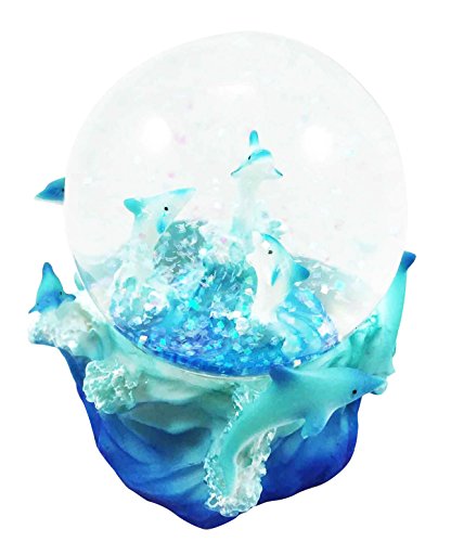 Blue Aqua Sea Dolphins Swimming In Schools Snow Water Globe Figurine Desktop Collectible