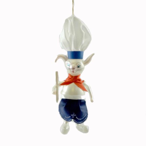 De Carlini RABBIT COOK Blown Glass Ornament Chef Bunny A5704