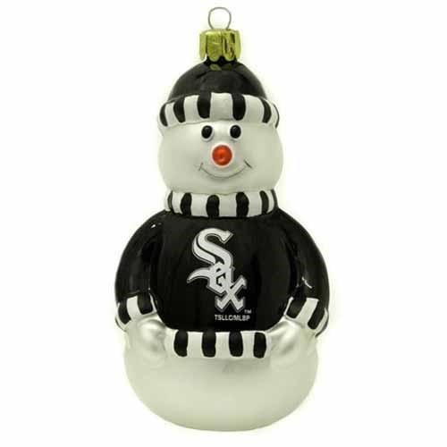 Chicago White Sox Blown Glass Snowman Christmas Tree Ornament