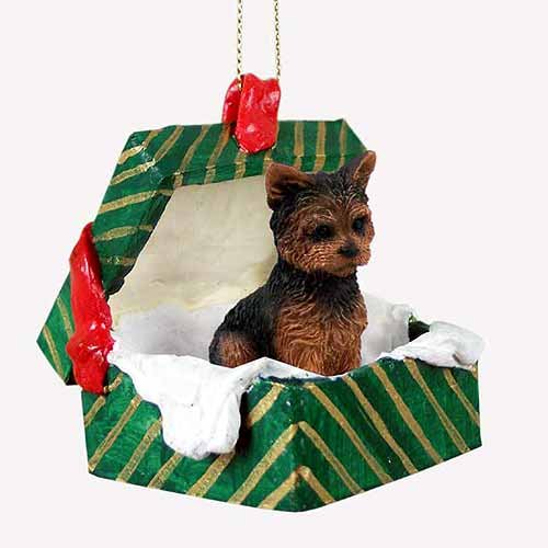 Yorkshire Terrier Puppy Cut Gift Box Green Ornament