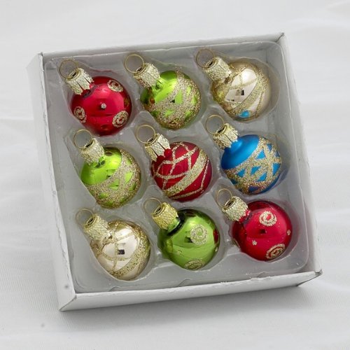 Kurt Adler Petite Treasures Multi Color Ball Christmas Ornament, Set of 9