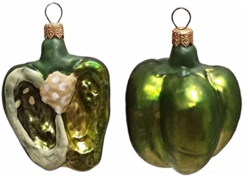 Half of a Green Bell Pepper Polish Glass Christmas Ornament Set of 2 Decorations