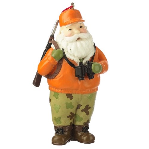 Hunting Camouflage Santa with Gun and Binoculars Christmas Ornament 3.75″