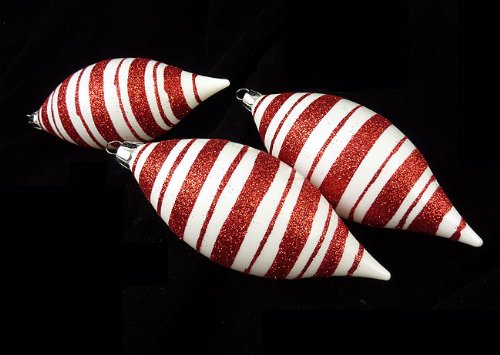 3ct Peppermint Twist Shatterproof Candy Cane Stripe Christmas Ornaments 5″