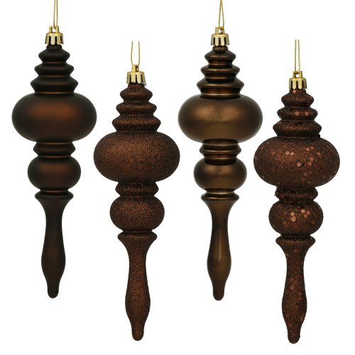 Vickerman 8 Count Chocolate Brown 4-Finish Regal Shatterproof Finial Christmas Ornaments, 7″