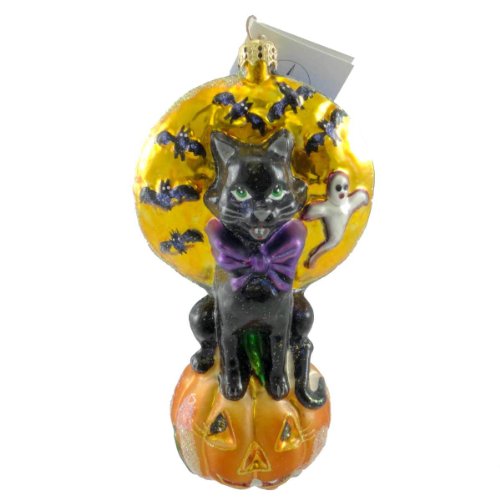 Christopher Radko FRIGHT NIGHT FROLIC Blown Glass Ornament Halloween Black Cat