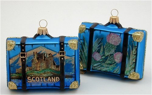 Scotland Travel Suitcase Polish Glass Christmas Ornament by Pinnacle Peak