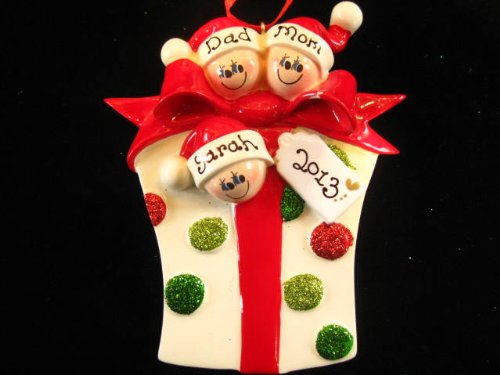 Giftbox family of 3 Personalized Christmas Ornament -Free Personalizing