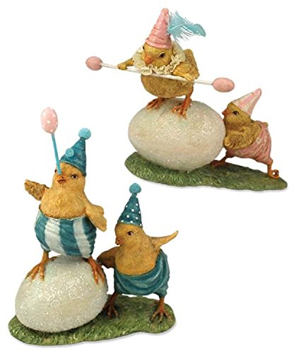 Bethany Lowe Easter Spring Circus Chicks Figures, Set of 2 Pink and Blue