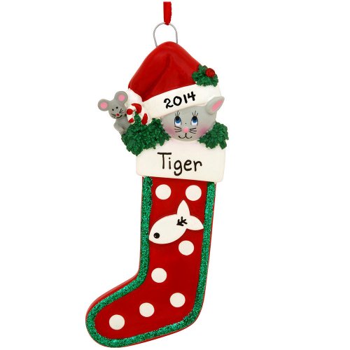 Personalized Cat In Stocking Resin Ornament