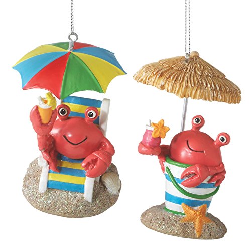 Fun Red Crabs at Beach Christmas Holiday Ornaments Set of 2 Midwest CBK