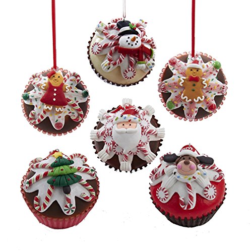 Kurt Adler 2.75″ Claydough Foam Cupcake Ornament 6/asstd: Reindeer, Snowman, Santa, Tree, Gingerbread Boy & Gingerbread Girl